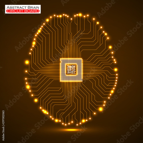 Abstract neon technological brain, artificial intelligence with cpu