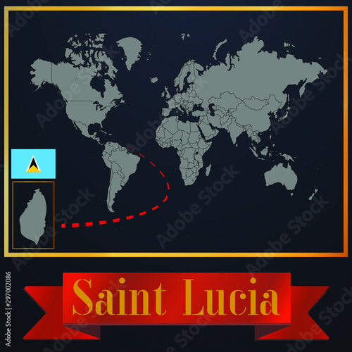Saint Lucia solid country outline silhouette  realistic globe world map template  atlas for infographic  vector illustration  isolated object  background  national flag. countries set 