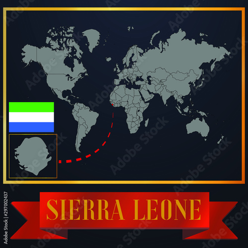Sierra Leone solid country outline silhouette  realistic globe world map template  atlas for infographic  vector illustration  isolated object  background  national flag. countries set 