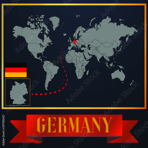 Germany solid country outline silhouette  realistic globe world map template  atlas for infographic  vector illustration  isolated object  background  national flag. countries set 