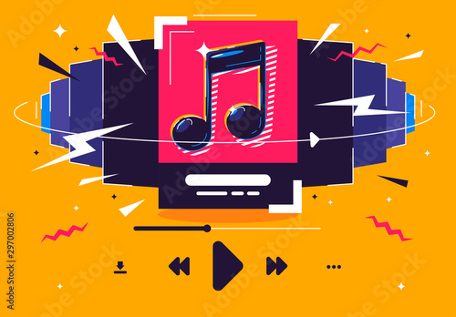 vector illustration of music songs playlist concept, track list, music listening icons photo
