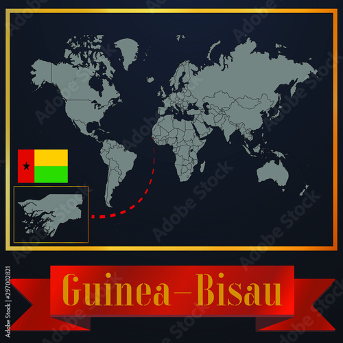 Guinea-Bisau solid country outline silhouette  realistic globe world map template  atlas for infographic  vector illustration  isolated object  background  national flag. countries set 