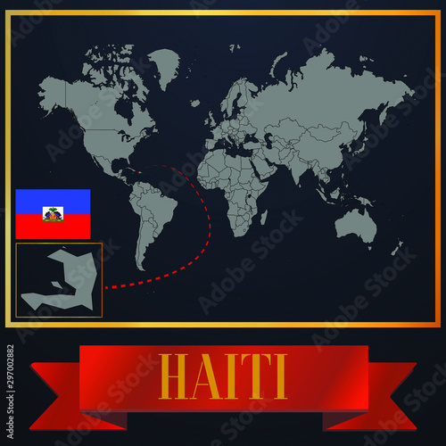 Haiti solid country outline silhouette  realistic globe world map template  atlas for infographic  vector illustration  isolated object  background  national flag. countries set 