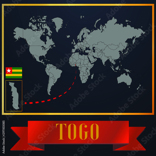 Togo solid country outline silhouette  realistic globe world map template  atlas for infographic  vector illustration  isolated object  background  national flag. countries set 