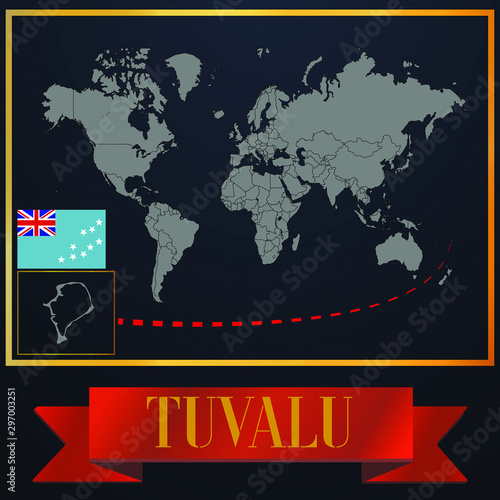 Tuvalu solid country outline silhouette  realistic globe world map template  atlas for infographic  vector illustration  isolated object  background  national flag. countries set 