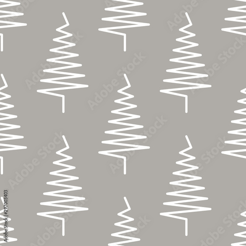 Seamless pattern. White Christmas tree on gray background. New Year.