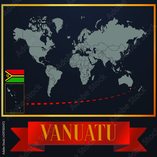 Vanuatu solid country outline silhouette  realistic globe world map template  atlas for infographic  vector illustration  isolated object  background  national flag. countries set 