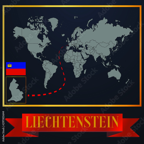 Liechtenstein solid country outline silhouette  realistic globe world map template  atlas for infographic  vector illustration  isolated object  background  national flag. countries set 