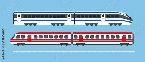 Set of passenger express trains. Subway transport icons vector illustration.