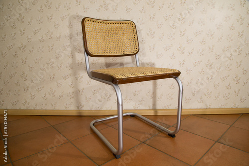 Steel, Bentwood and braid cantilever chair