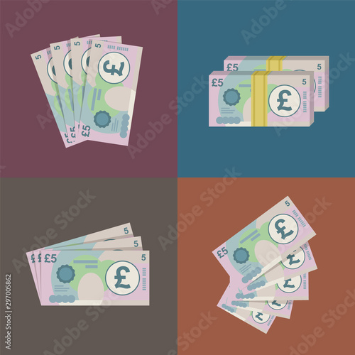 5 Pound sterling banknotes design. Vector Illustration.