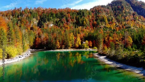 autumn landscape with lake and forest - aerial view