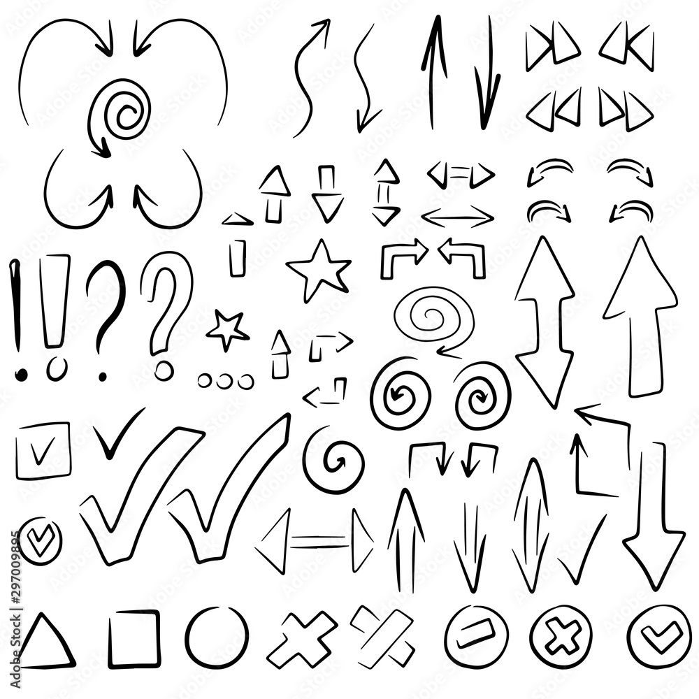 Vector hand drawn arrows set isolated on white. collection of icons for design Vector hand drawn arrows set isolated on white. collection of icons for design