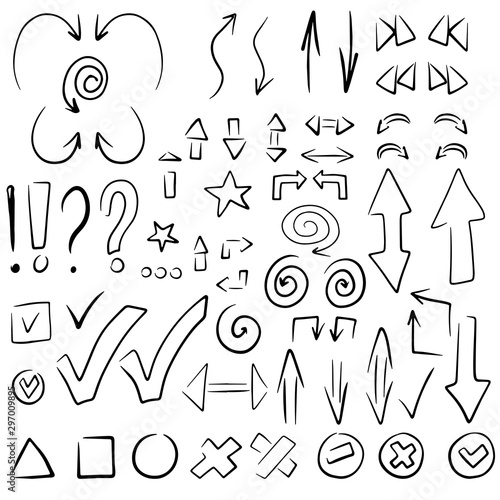Vector hand drawn arrows set isolated on white. collection of icons for design
