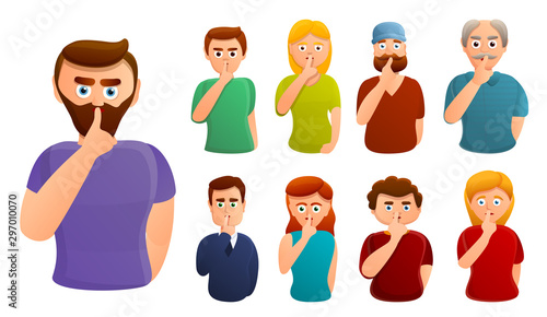 Silence icons set. Cartoon set of silence vector icons for web design