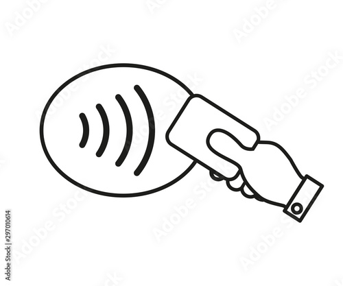 NFC payment technology icon, contactless payment, credit card and hand tap pay wave logo, near field communication sign, contactless pay pass fast payment symbol - stock vector