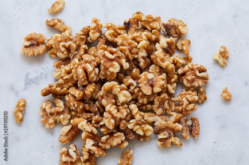 walnut pieces on marble