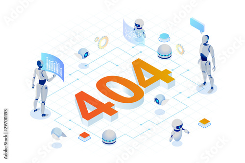 Isometric error 404 page layout vector design. The page you requested could not be found. Website 404 page creative concept. Website under construction page.