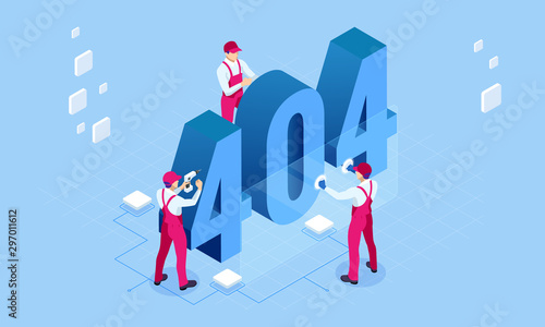 Isometric error 404 page layout vector design. The page you requested could not be found. Website 404 page creative concept. Website under construction page.