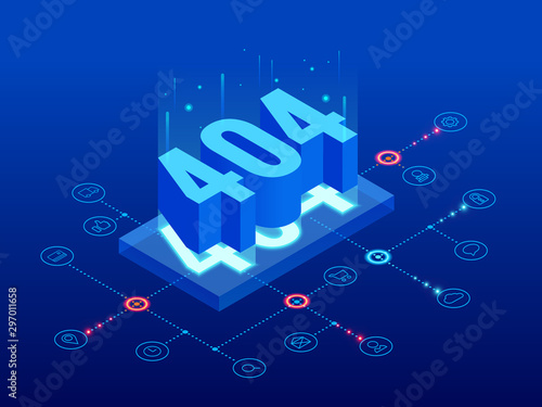 Isometric error 404 page layout vector design. The page you requested could not be found. Website 404 page creative concept. Website under construction page.