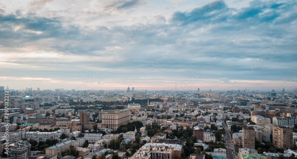 Evening Moscow. Clouds over Moscow. Photos from the drone.