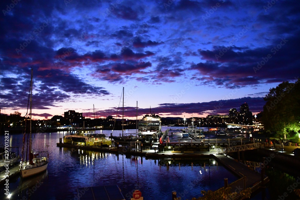 A twilight view of Victoria inner harbour. BC Canada