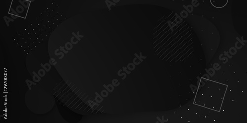 Minimal geometric black gradient background. Dynamical shapes, forms, line co...