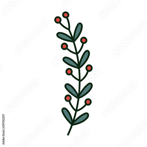 white background with branch leaves berries
