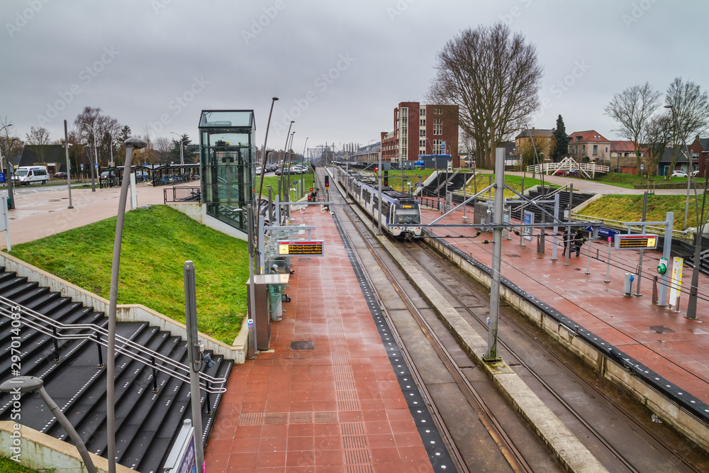 Fototapeta premium Cityscape - metro station near downtown Pijnacker, in the Dutch province of South Holland, The Netherlands