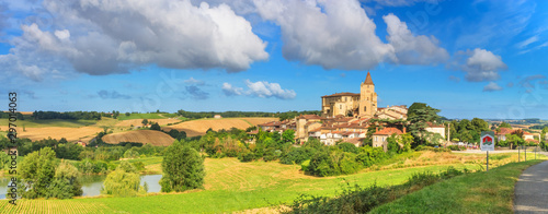 Summer landscape - view of the village of Lavardens labeled Les Plus Beaux Villages de France (The Most Beautiful Villages of France), the region of Occitanie of southwestern France