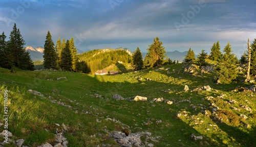 sunrise at Kohler Alm mountain hut near Inzell photo