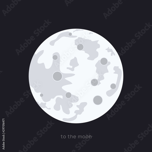 Full moon in night vector illustration. Moon with crater in space flat isolated