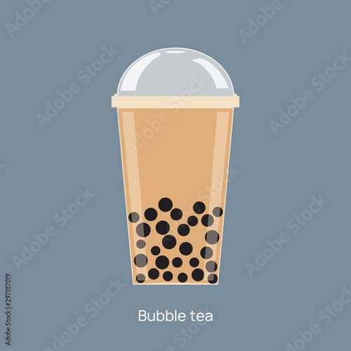Milk bubble tea vector drink tapioca cup. Boba bubble tea pearl taiwan thai drink tapioca