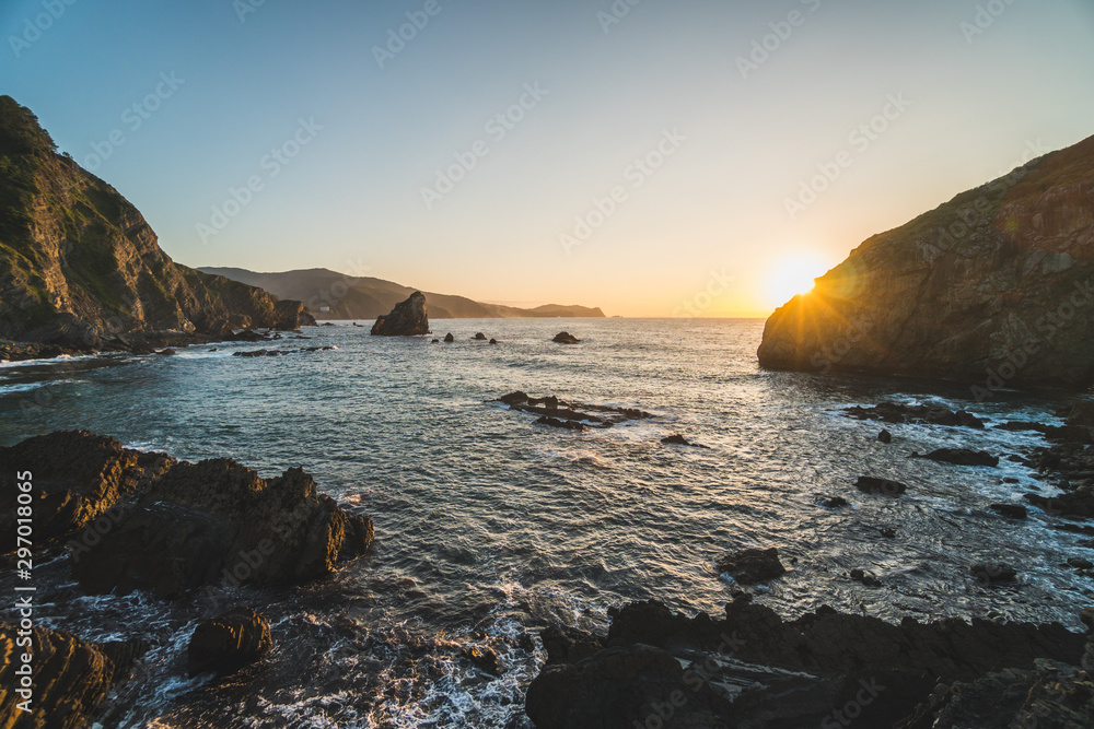 Panoramic beautiful scenic landscape of north of Spain, at the Atlantic Ocean Coast, Spain