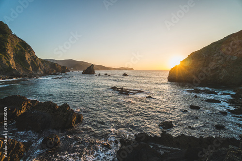 Panoramic beautiful scenic landscape of north of Spain, at the Atlantic Ocean Coast, Spain