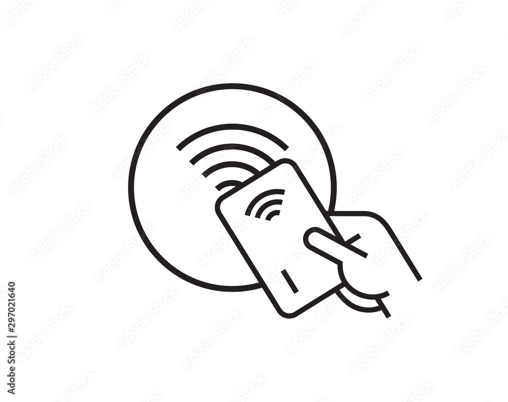 Vettoriale Stock NFC Contactless Wireless Pay Sign Logo Credit Card Or