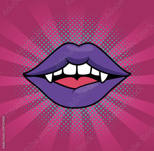 female vampire lips style pop art vector illustration design