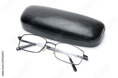 Optical eyeglasses on a white background.