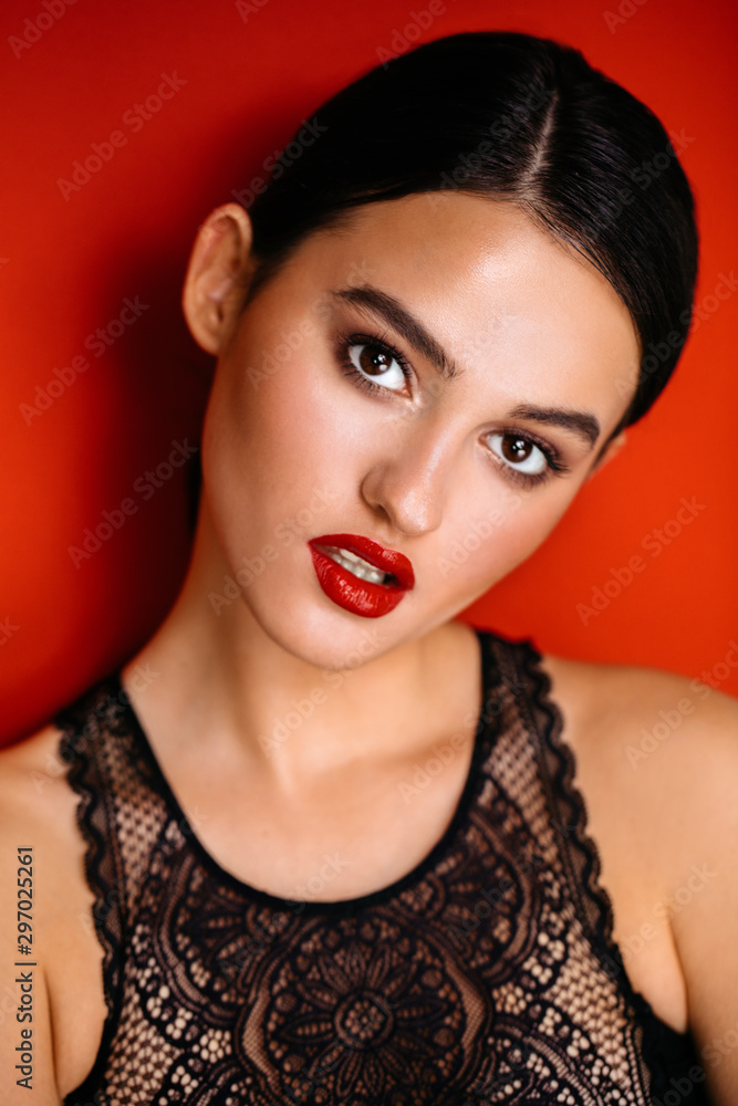 woman portrait with red lips woman portrait with red lips