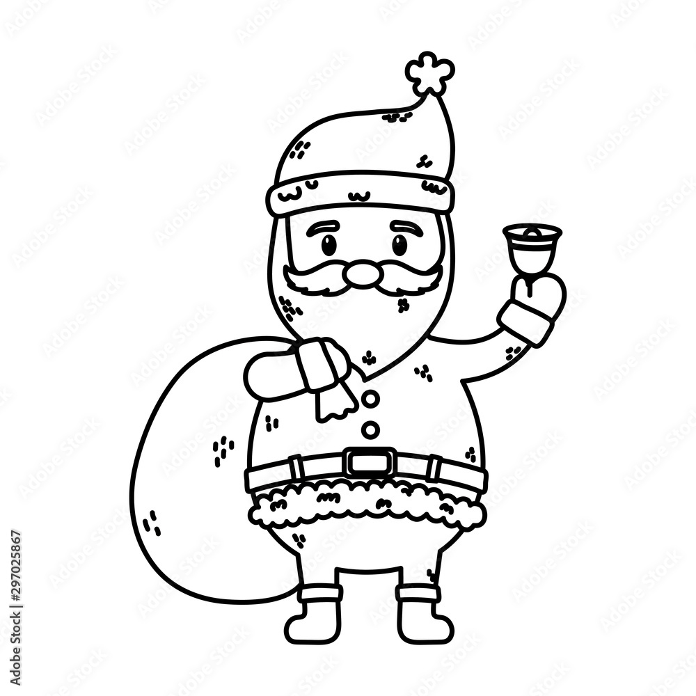 santa with bell and bag gifts celebration merry christmas thick line santa with bell and bag gifts celebration merry christmas thick line