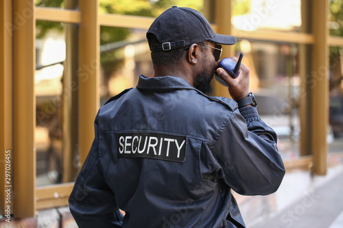 Photo African-American security guard outdoors