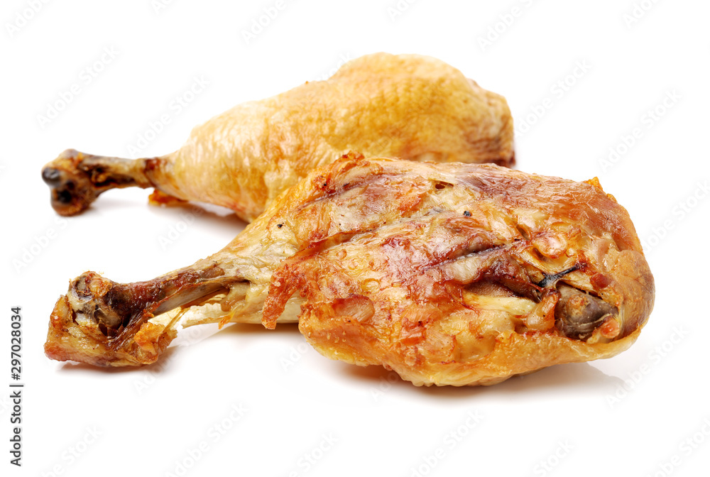 grilled chicken leg on white background grilled chicken leg on white background