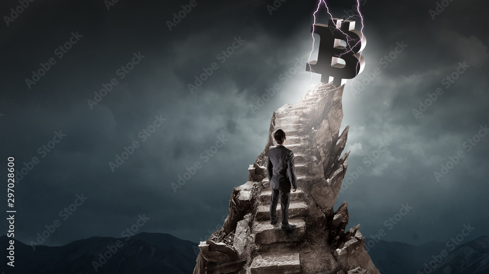Obraz premium Cryptocurrency success ladder in the sky