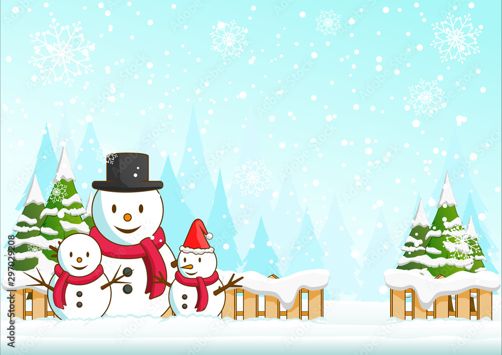 Snowman family merry Christmas background card Snowman family merry Christmas background card