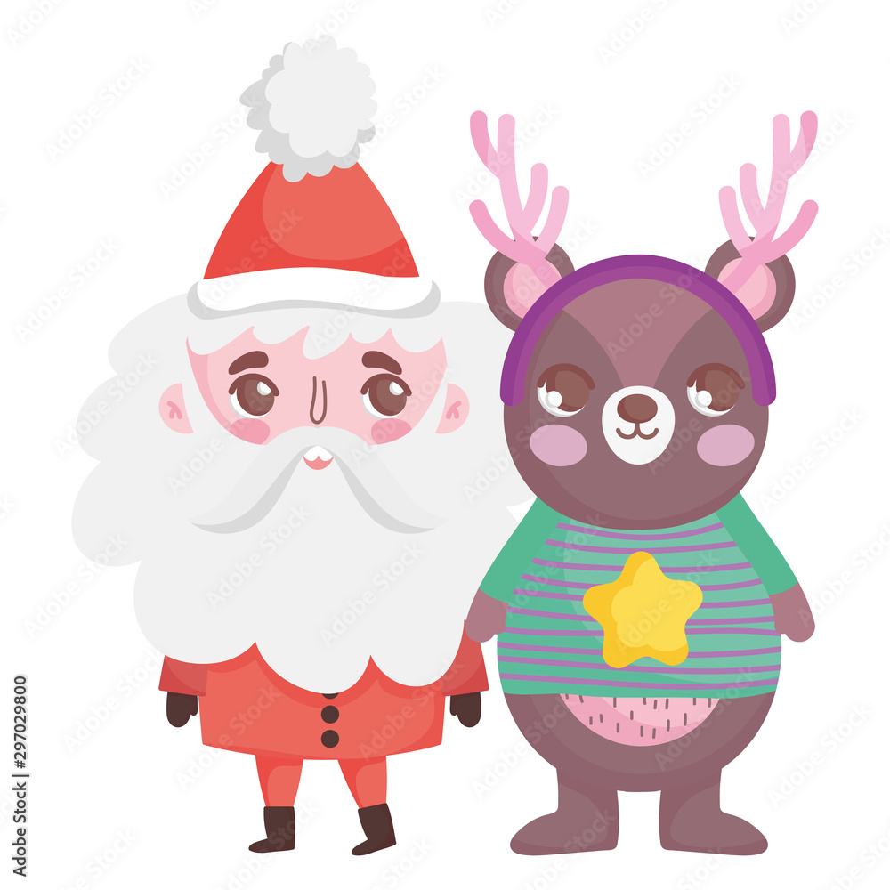 cute santa bear with horns and sweater merry christmas