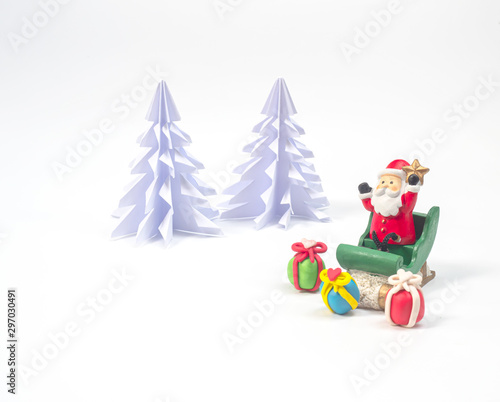 Santa sat on a sleigh, with gifts falling all waiting for the festival of happiness