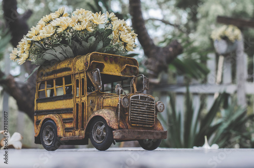  Flower handmade on truck old vintage background 