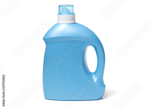 Plastic detergent container on white background photo