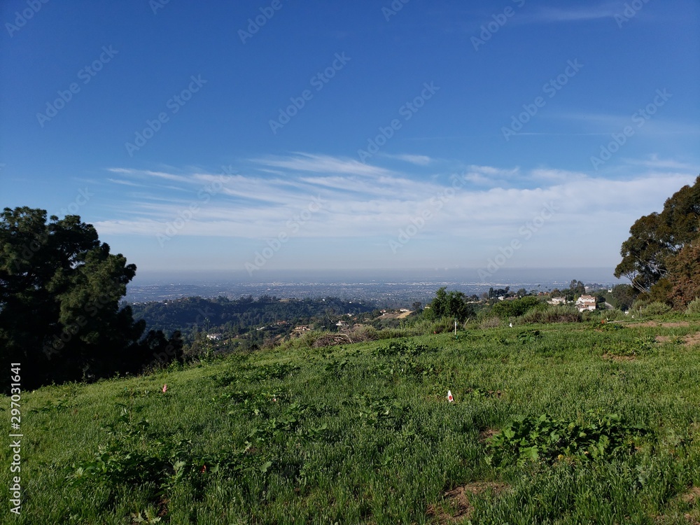 amazing view of the blue sky and city while hiking