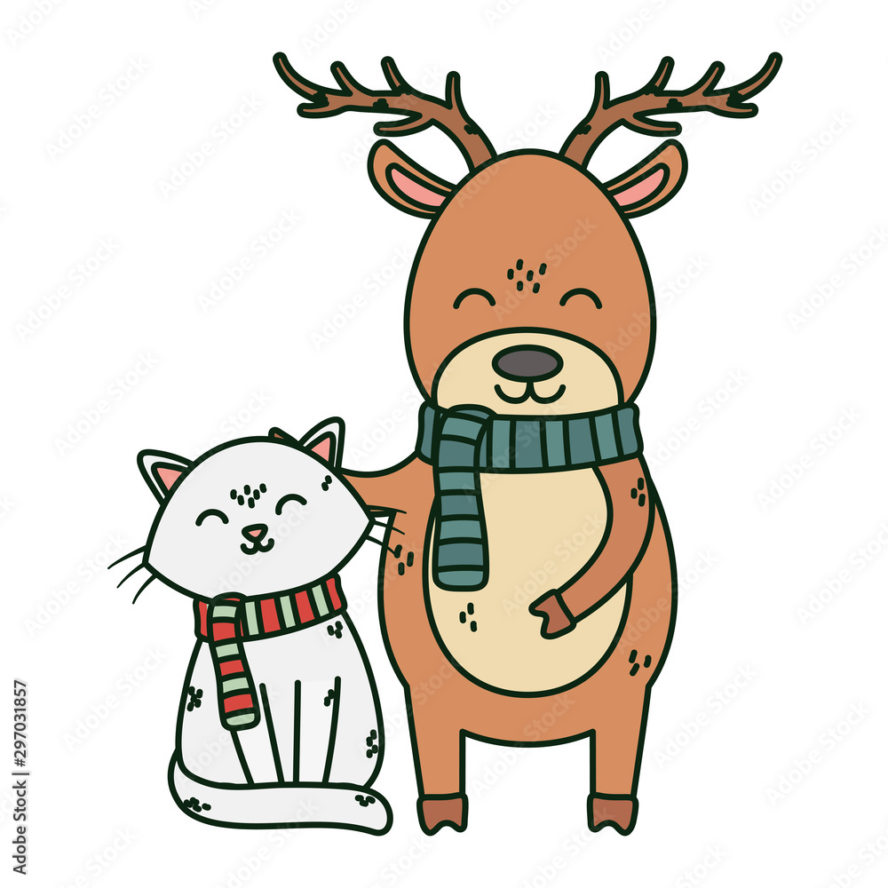reindeer and cat with scarf celebration merry christmas